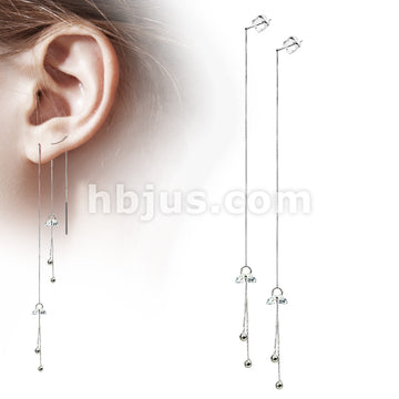 Pair of 925 Sterling Silver Free Falling Threader Earrings With Double... - Image 2