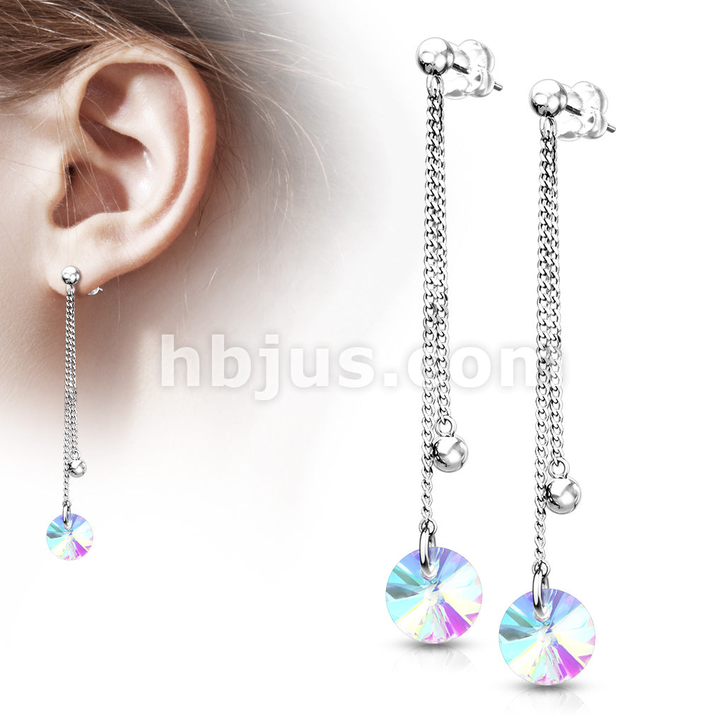 Pair of 316L Surgical Steel Earrings with Double Chain and... - Image 2