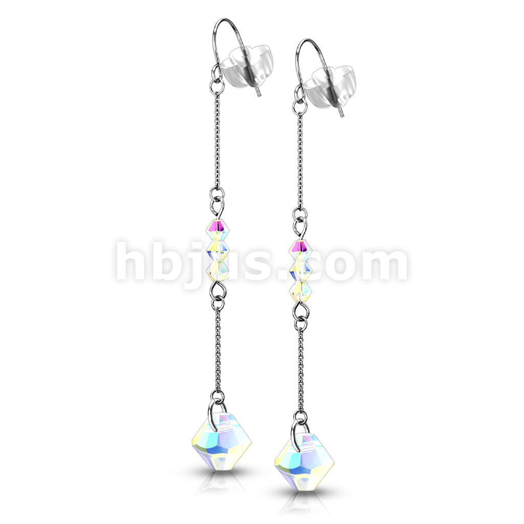 Pair of 316L Surgical Steel Hook Earrings with Chain and Iridescent Beads - Image 3