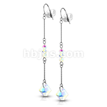 Pair of 316L Surgical Steel Hook Earrings with Chain and Iridescent Beads - Image 3