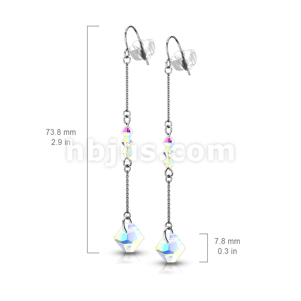Pair of 316L Surgical Steel Hook Earrings with Chain and Iridescent Beads - Image 4