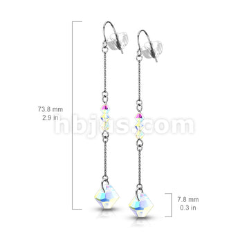 Pair of 316L Surgical Steel Hook Earrings with Chain and Iridescent Beads - Image 4