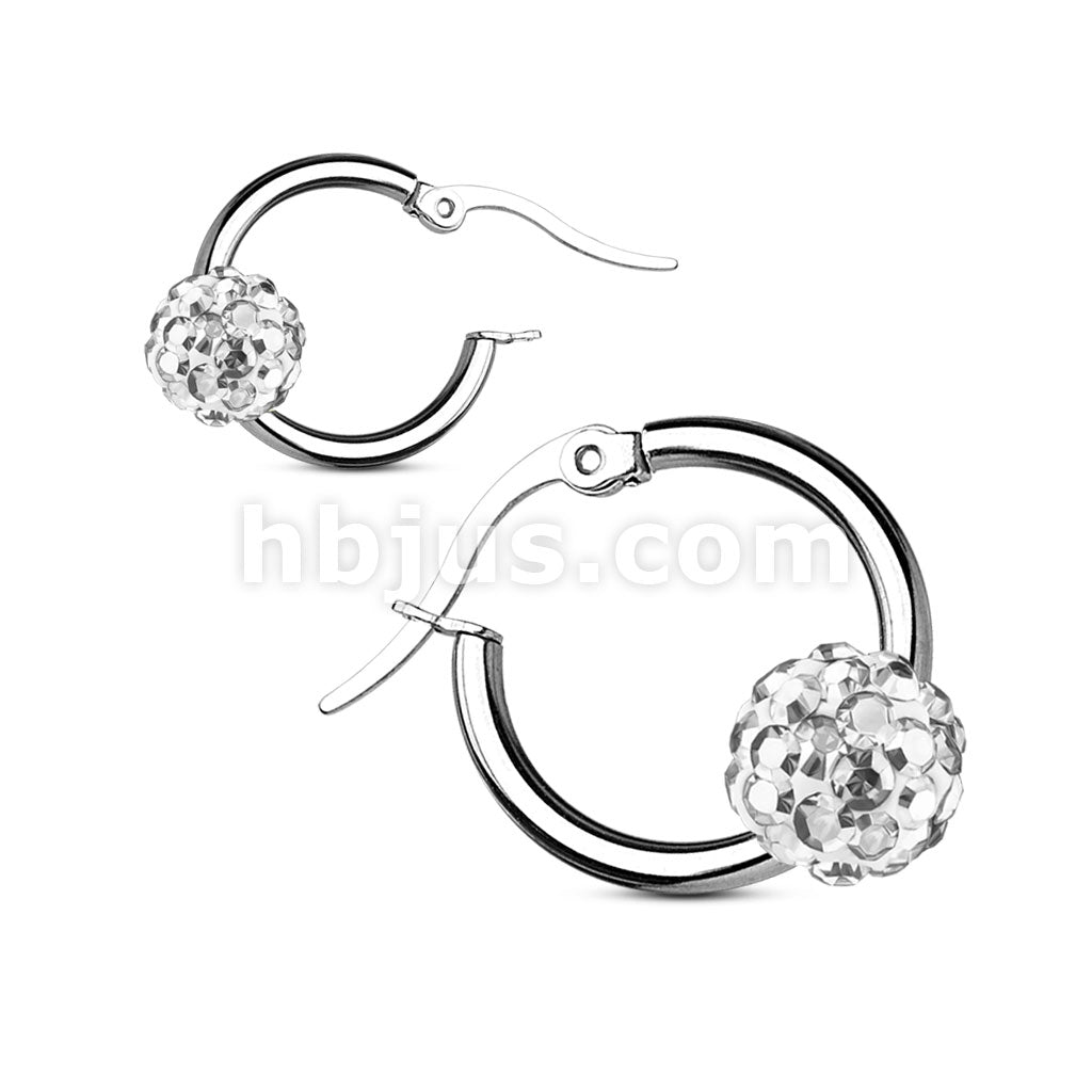 Pair of Colored Crystal Ball 316L Surgical Steel Hoop Earring - Image 4