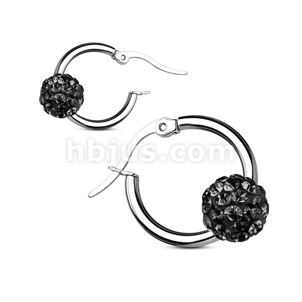 Pair of Colored Crystal Ball 316L Surgical Steel Hoop Earring - Image 5
