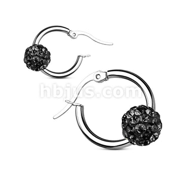 Pair of Colored Crystal Ball 316L Surgical Steel Hoop Earring - Image 5
