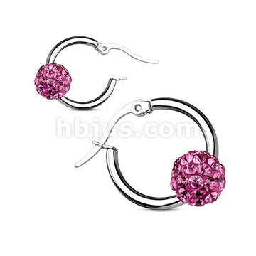 Pair of Colored Crystal Ball 316L Surgical Steel Hoop Earring - Image 6