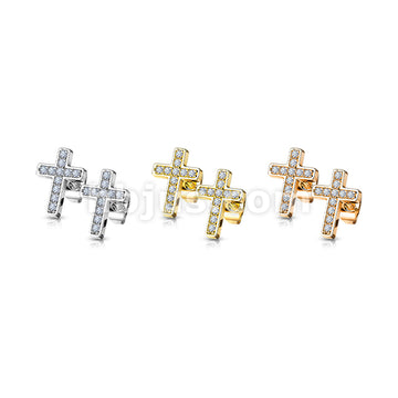 316L Surgical Steel Pair of CZ Paved Cros Stainless Steel Stud Earrings - Image 6