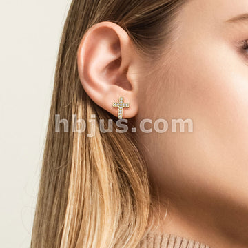 316L Surgical Steel Pair of CZ Paved Cros Stainless Steel Stud Earrings - Image 7