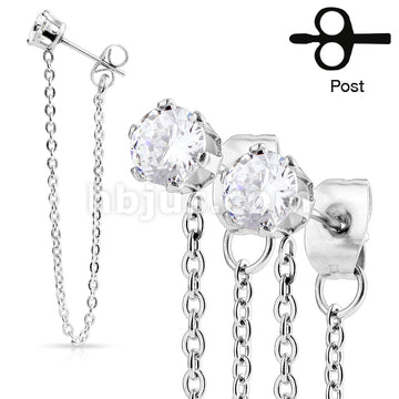 316L Surgical Steel Pair of Chain Drops Prong Set CZ Stainless Steel... - Image 3