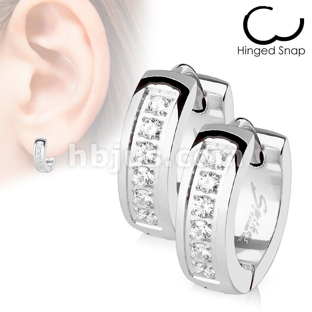 316L Surgical Steel Pair of CNC Set Lined CZ Stainless Steel... - Image 2