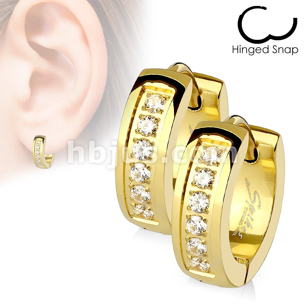316L Surgical Steel Pair of CNC Set Lined CZ Stainless Steel... - Image 3