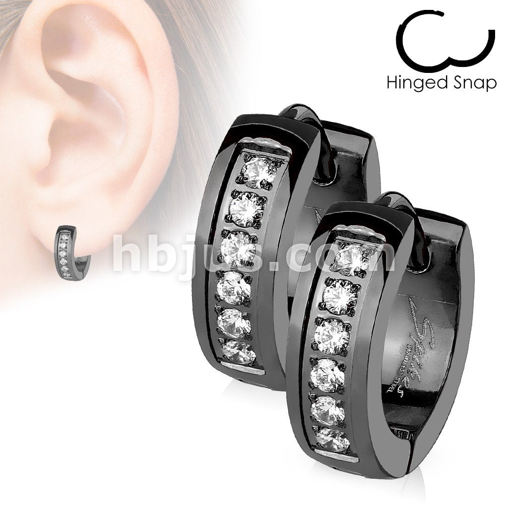 316L Surgical Steel Pair of CNC Set Lined CZ Stainless Steel... - Image 4