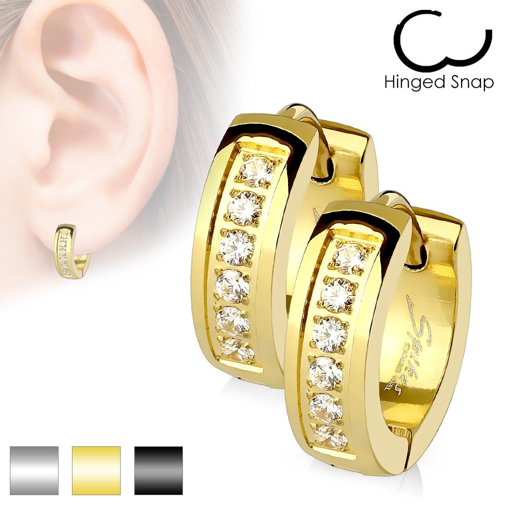 316L Surgical Steel Pair of CNC Set Lined CZ Stainless Steel...