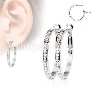 316L Surgical Steel Pair of 30mm Eternity Crystal Set Stainless Steel... - Image 2