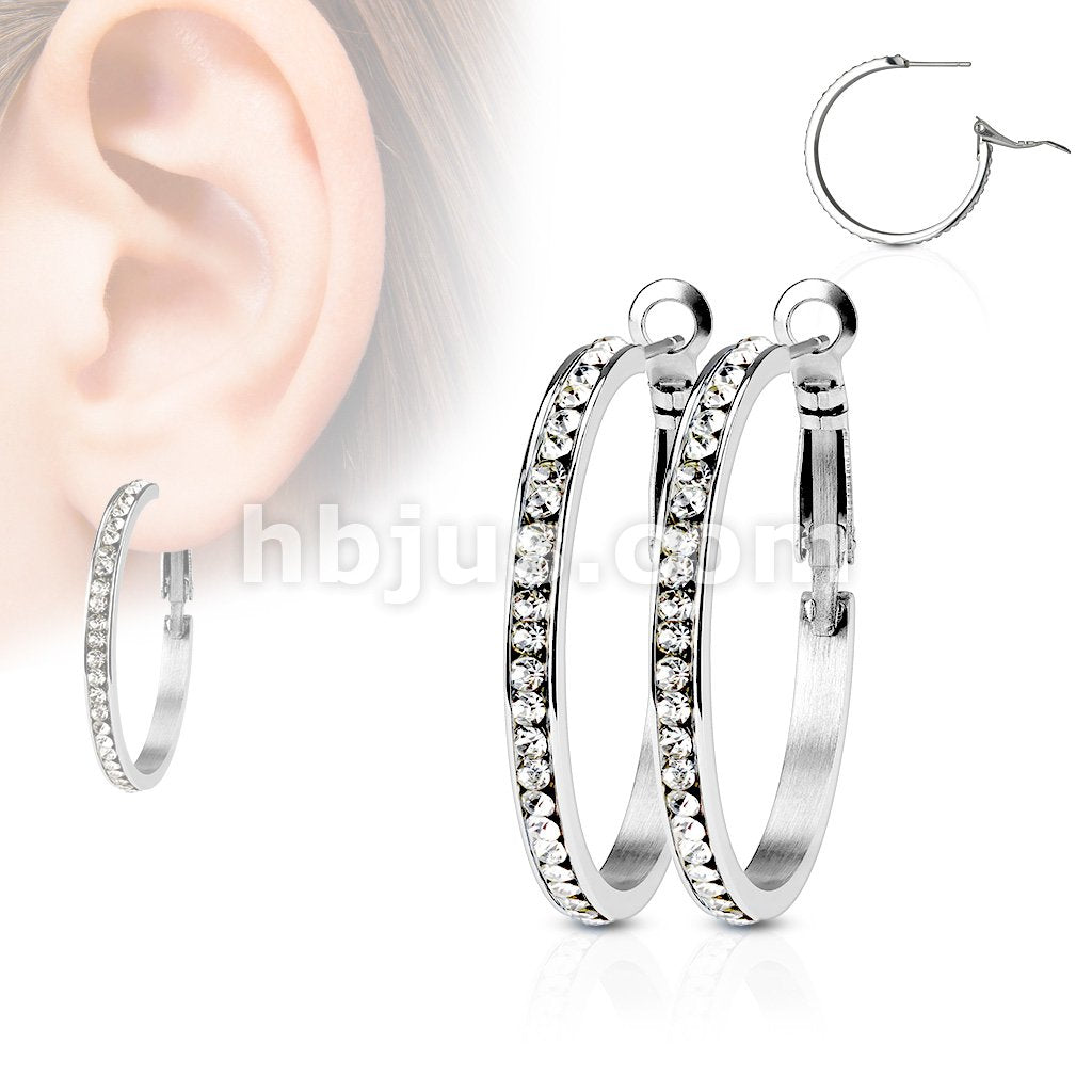 316L Surgical Steel Pair of 30mm Eternity Crystal Set Stainless Steel... - Image 3