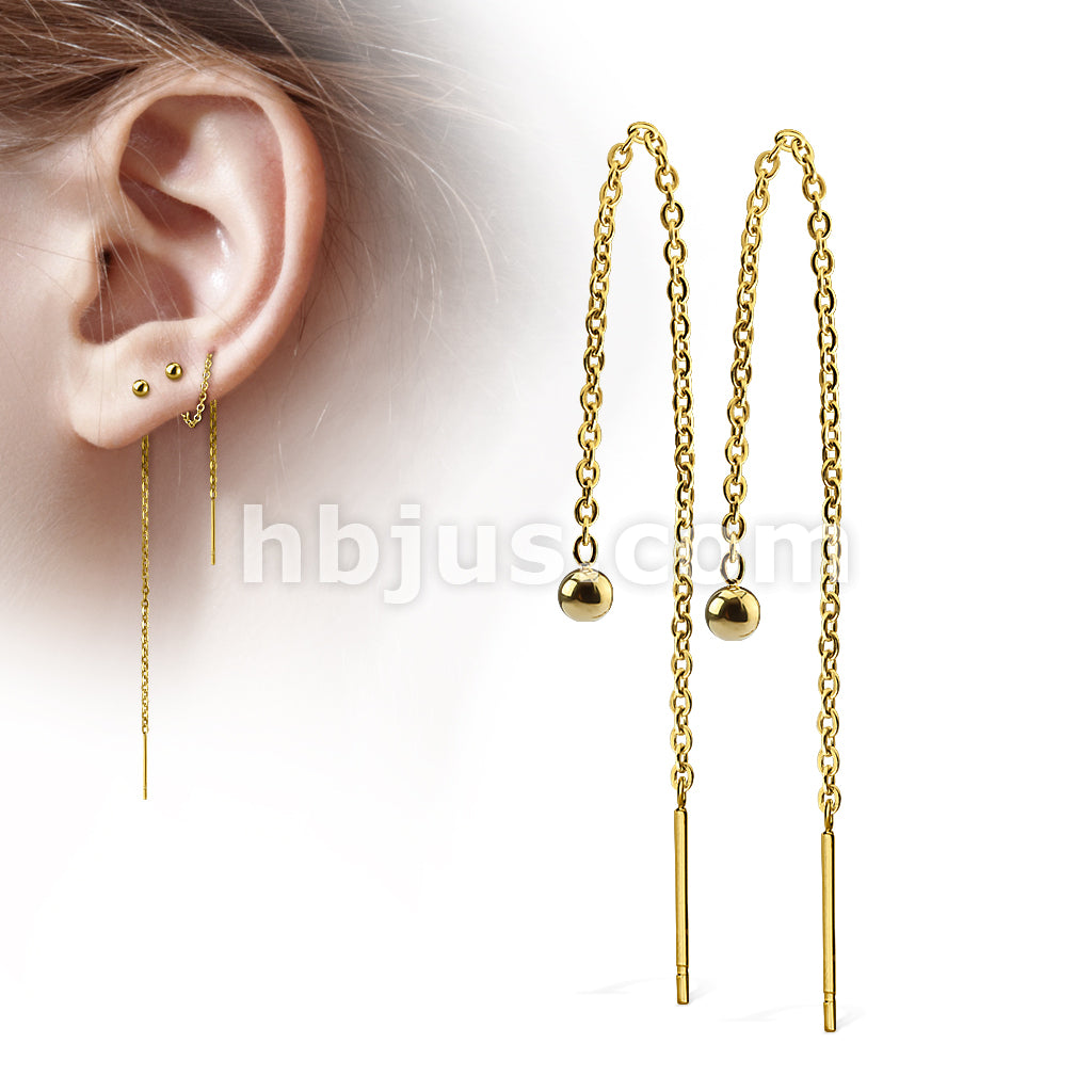 316L Surgical Steel Pair of Chained Free Falling 3mm Ball and Bar... - Image 2