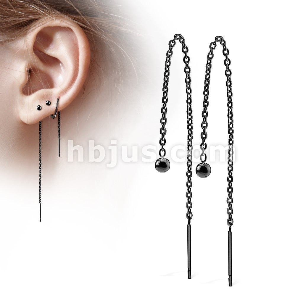 316L Surgical Steel Pair of Chained Free Falling 3mm Ball and Bar... - Image 3