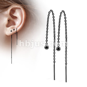 316L Surgical Steel Pair of Chained Free Falling 3mm Ball and Bar... - Image 3