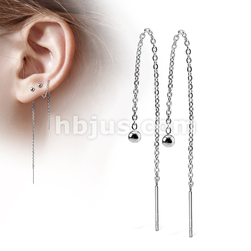 316L Surgical Steel Pair of Chained Free Falling 3mm Ball and Bar... - Image 4
