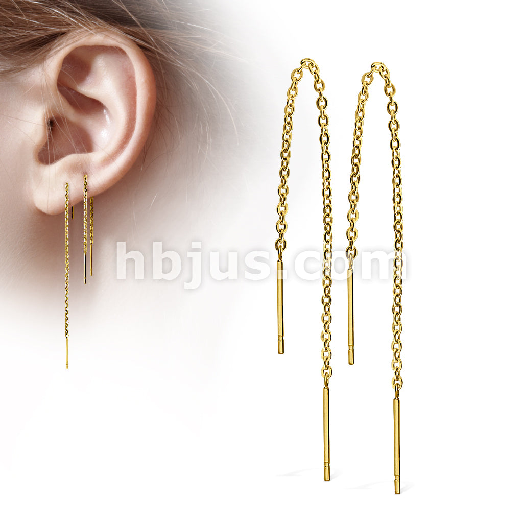 316L Surgical Steel Pair of Chained Free Falling Two Bars Stainless... - Image 2