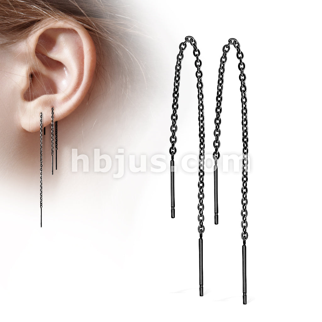 316L Surgical Steel Pair of Chained Free Falling Two Bars Stainless... - Image 3