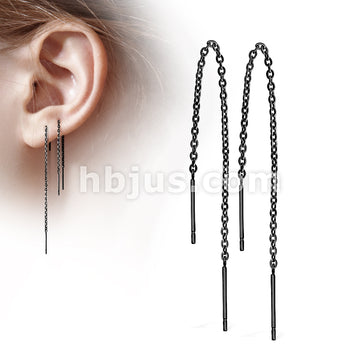 316L Surgical Steel Pair of Chained Free Falling Two Bars Stainless... - Image 3