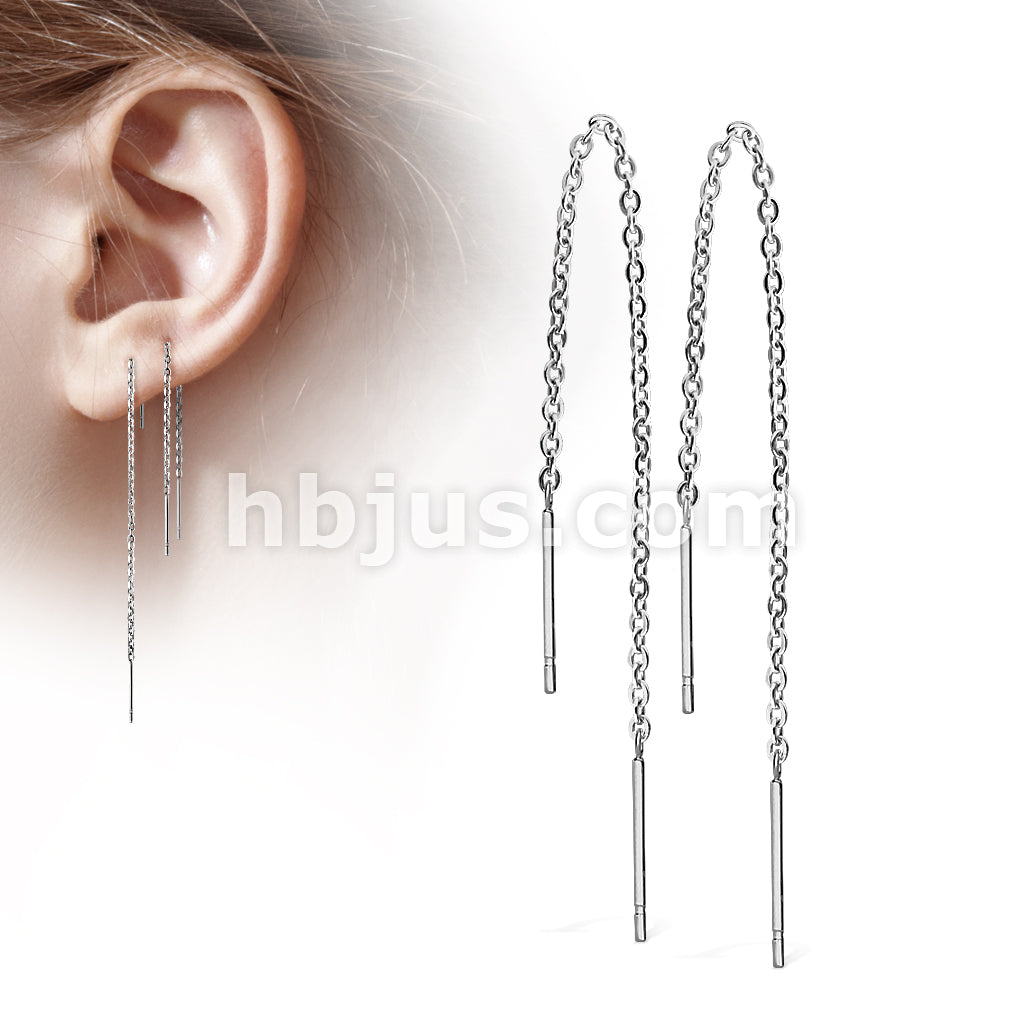316L Surgical Steel Pair of Chained Free Falling Two Bars Stainless... - Image 4