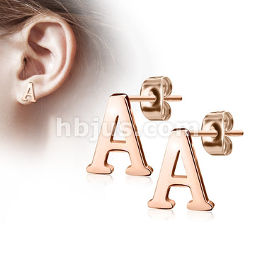 316L Surgical Steel Pair of Rose Gold IP Alphabet Initial 316L... - Image 2