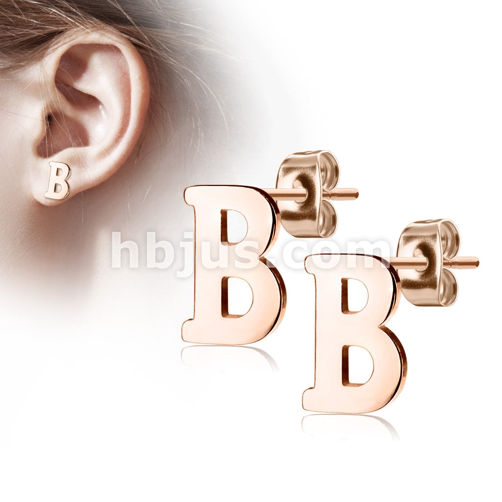 316L Surgical Steel Pair of Rose Gold IP Alphabet Initial 316L... - Image 3