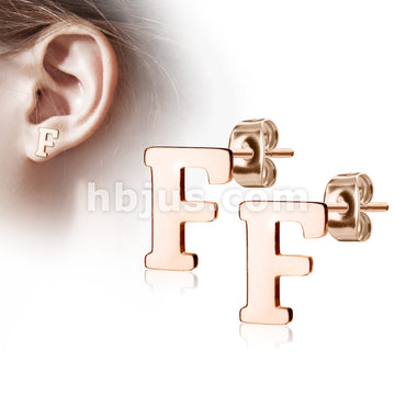 316L Surgical Steel Pair of Rose Gold IP Alphabet Initial 316L... - Image 6