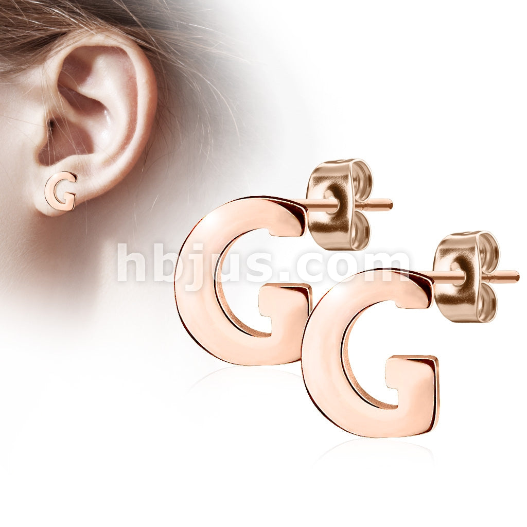316L Surgical Steel Pair of Rose Gold IP Alphabet Initial 316L... - Image 7