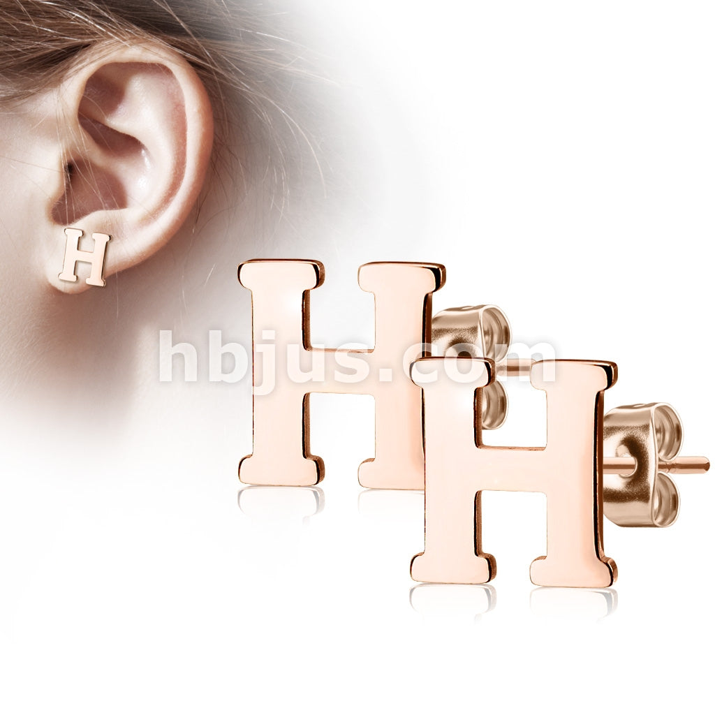 316L Surgical Steel Pair of Rose Gold IP Alphabet Initial 316L... - Image 8