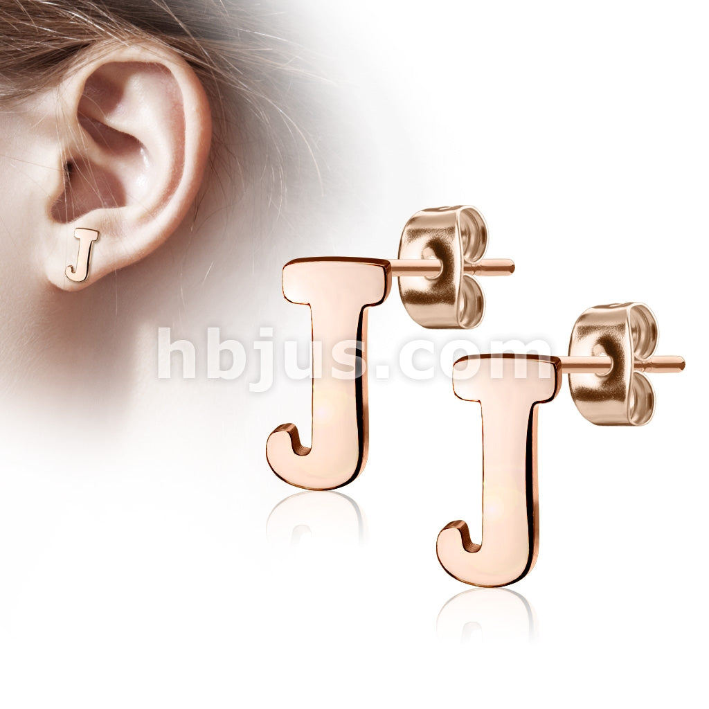316L Surgical Steel Pair of Rose Gold IP Alphabet Initial 316L... - Image 10