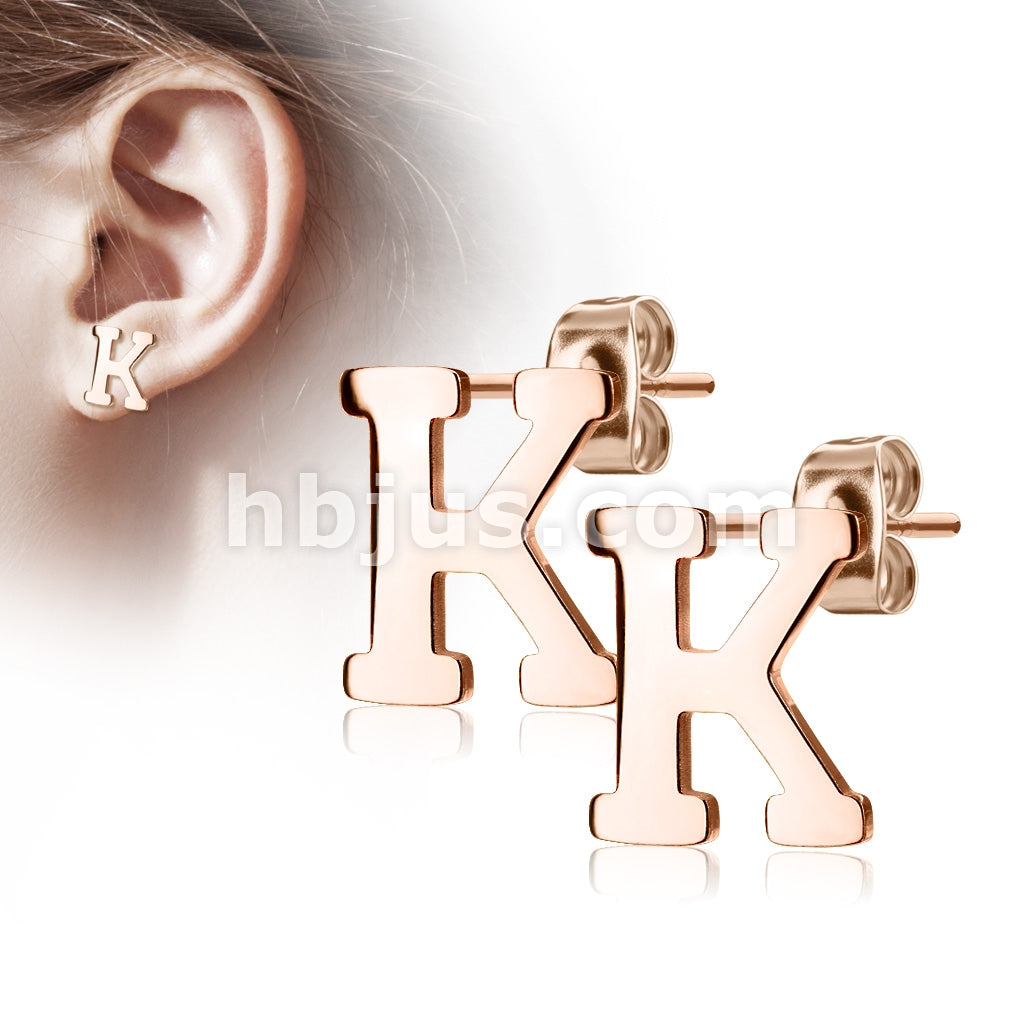 316L Surgical Steel Pair of Rose Gold IP Alphabet Initial 316L... - Image 11
