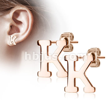 316L Surgical Steel Pair of Rose Gold IP Alphabet Initial 316L... - Image 11