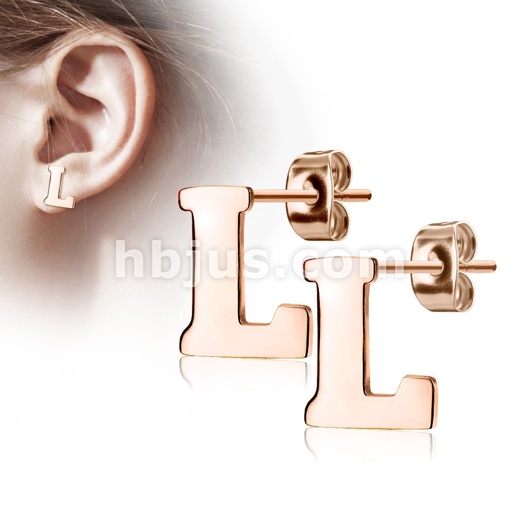 316L Surgical Steel Pair of Rose Gold IP Alphabet Initial 316L... - Image 12