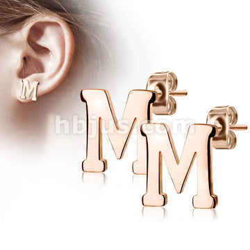 316L Surgical Steel Pair of Rose Gold IP Alphabet Initial 316L... - Image 13
