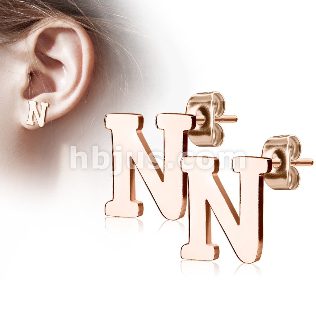 316L Surgical Steel Pair of Rose Gold IP Alphabet Initial 316L... - Image 14