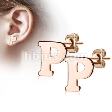 316L Surgical Steel Pair of Rose Gold IP Alphabet Initial 316L... - Image 16