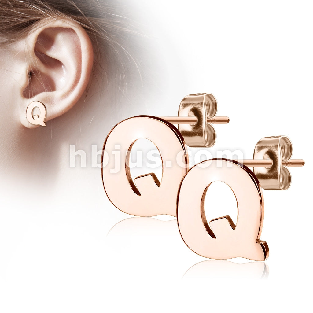 316L Surgical Steel Pair of Rose Gold IP Alphabet Initial 316L... - Image 17