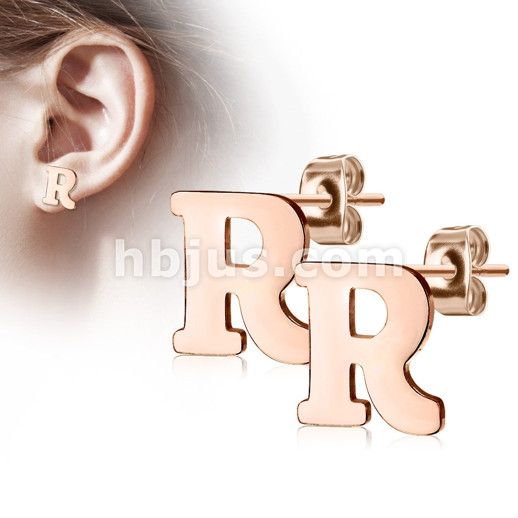 316L Surgical Steel Pair of Rose Gold IP Alphabet Initial 316L... - Image 18