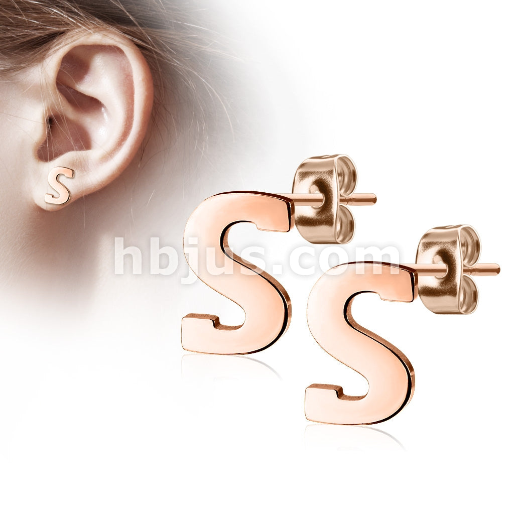 316L Surgical Steel Pair of Rose Gold IP Alphabet Initial 316L... - Image 19