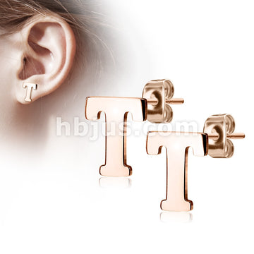 316L Surgical Steel Pair of Rose Gold IP Alphabet Initial 316L... - Image 20