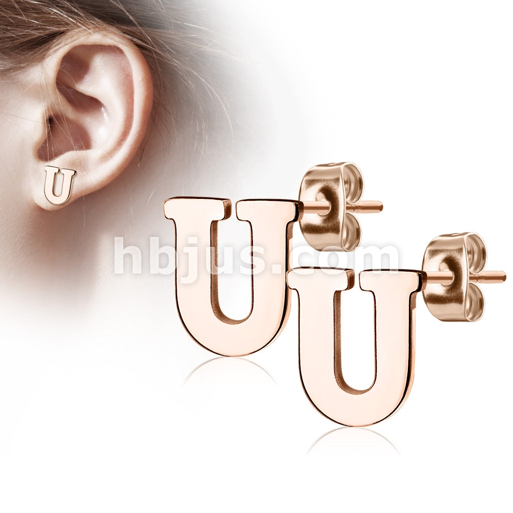 316L Surgical Steel Pair of Rose Gold IP Alphabet Initial 316L... - Image 21