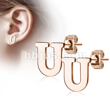 316L Surgical Steel Pair of Rose Gold IP Alphabet Initial 316L... - Image 21