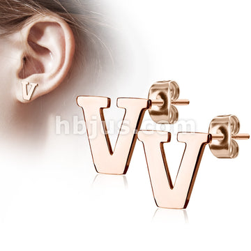 316L Surgical Steel Pair of Rose Gold IP Alphabet Initial 316L... - Image 22