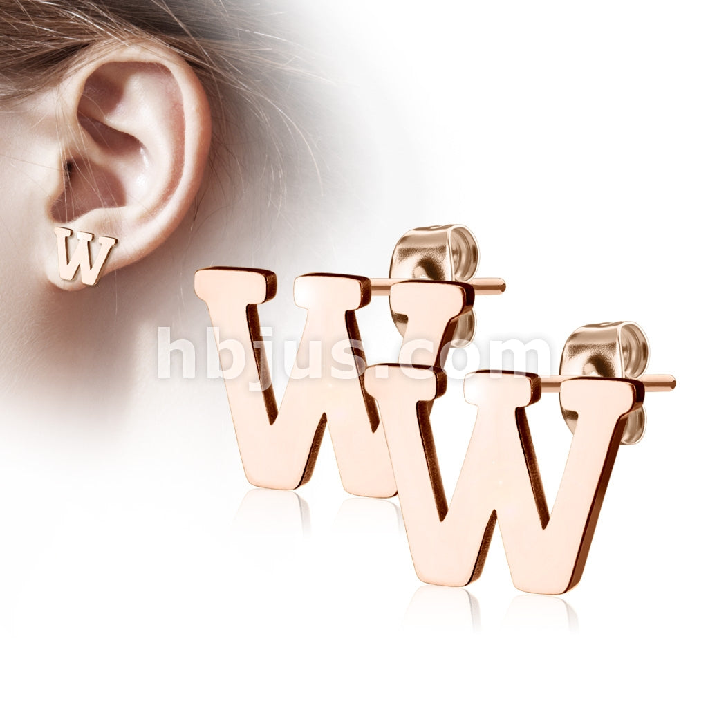 316L Surgical Steel Pair of Rose Gold IP Alphabet Initial 316L... - Image 23