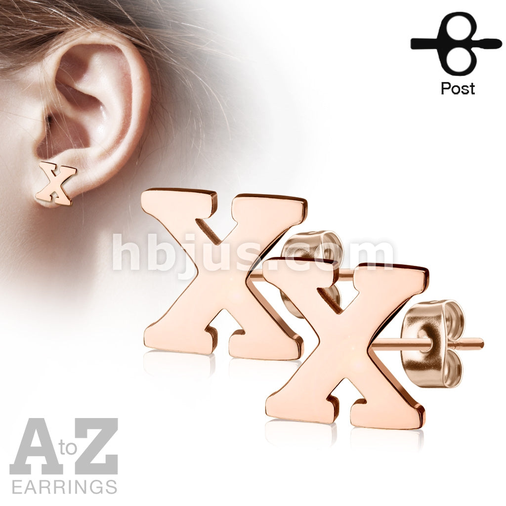 316L Surgical Steel Pair of Rose Gold IP Alphabet Initial 316L... - Image 24