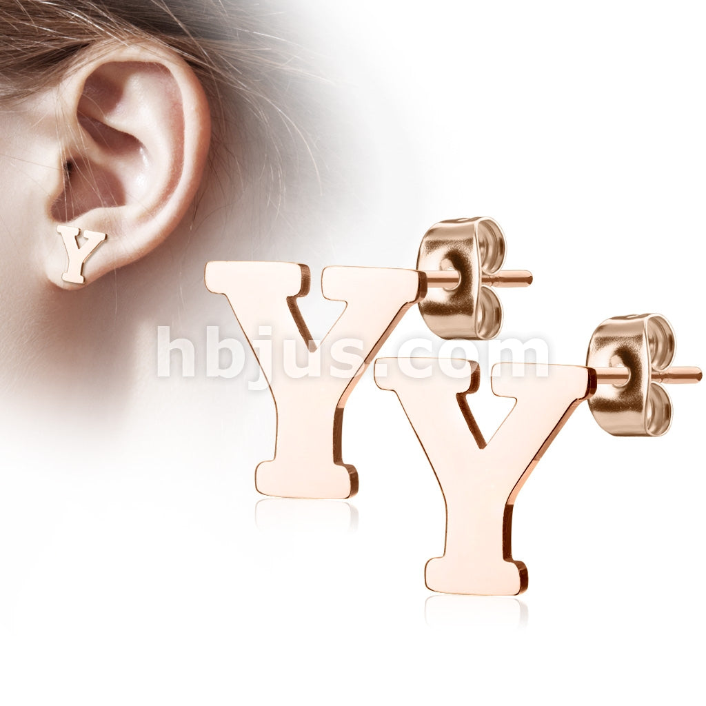 316L Surgical Steel Pair of Rose Gold IP Alphabet Initial 316L... - Image 25