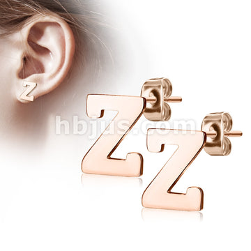 316L Surgical Steel Pair of Rose Gold IP Alphabet Initial 316L... - Image 26